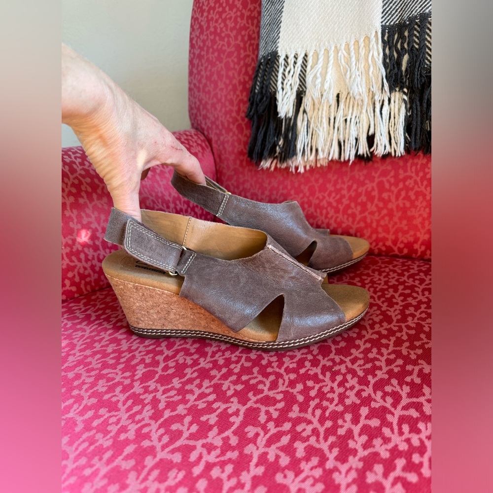 Clarks Slingback Wedge Heels, Soft Brown, Size 8